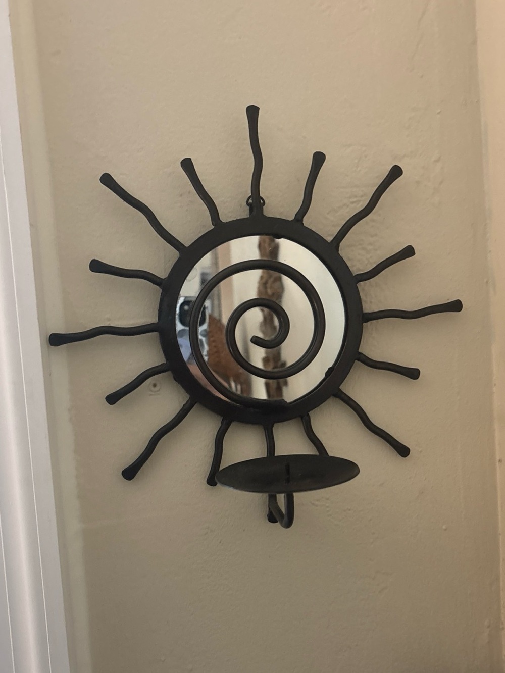 Vtg Pier 1 Imports Wrought Iron Sunburst Candle Holder Wall Sconce Scroll 90's